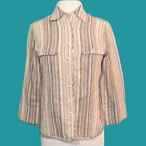 Valerie Stevens Petites Brown Striped Blouse Preowned